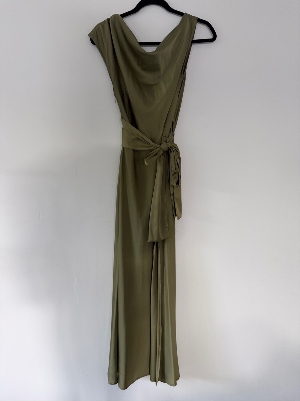 Olive Green Draped Wrap Maxi Dress